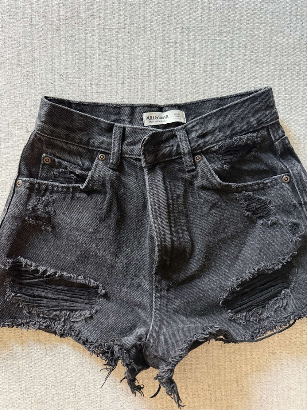 PULL&BEAR Black Distressed High-Rise Denim Cutoff Shorts